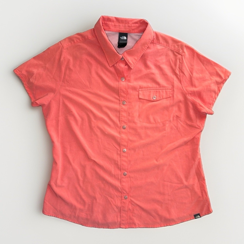 The North Face Women's XL Button Front Short Sleeve Shirt Coral Outdoor Hiking